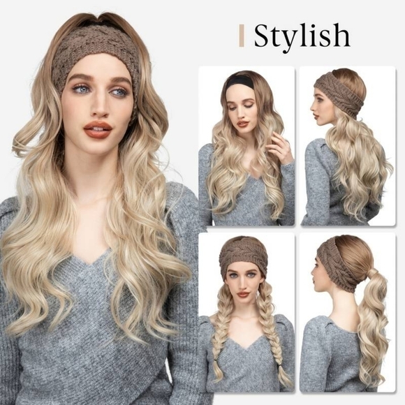26" Ash Blonde Beige Wavy Synthetic Headband Wig - Picture 5 of 6